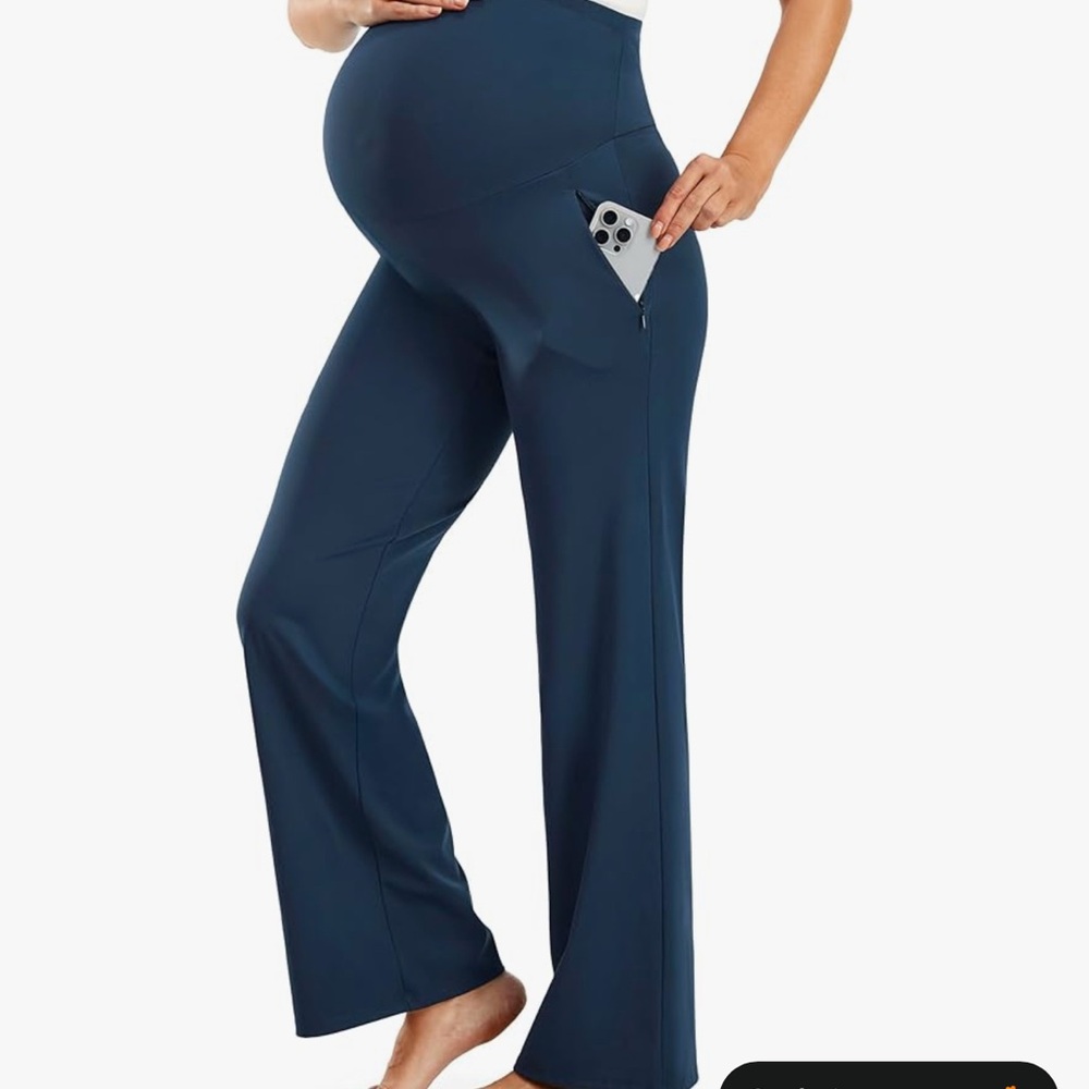 Maternity Wide-Leg Nursing Pants with Side Pocket - Navy